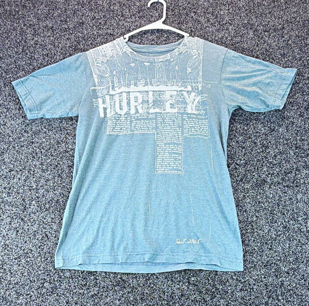 Hurley Men's Blue Graphic Print Crew Neck Short Sleeve Knit T-Shirt Regular S